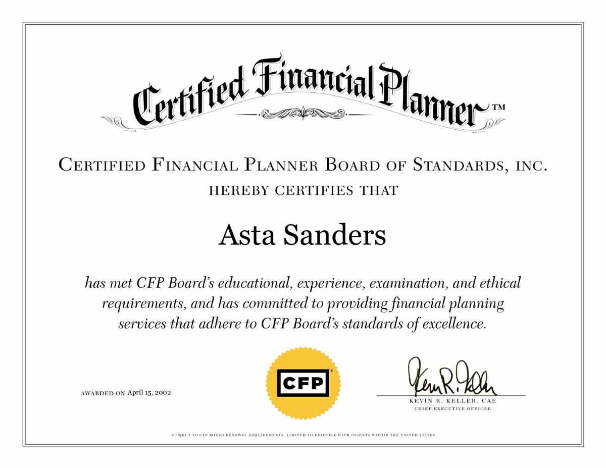 Asta Sanders CFP certificate